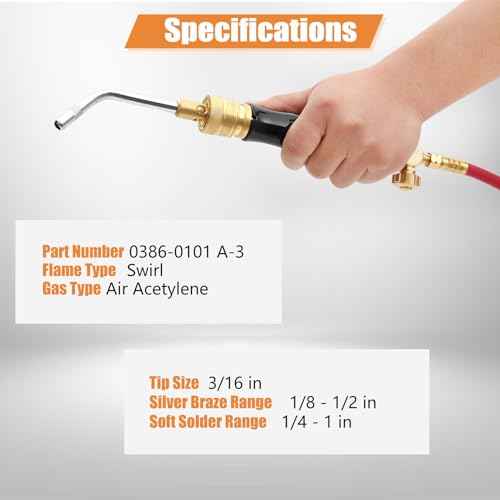 0386-0101 A-3 3/16" Air Acetylene Tip for Torch G-4 or PLF-A5 Handles, Soft Solder 1/4" to 1", Silver Braze 1/8" to 1/2", Manual Lighting, Quick Connect, Removable Orifice Screw