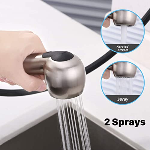 Awelife Brushed Nickel Utility Sink Faucet with Pull Out Sprayer, 4 Inch Centerset, 3-Hole Installation