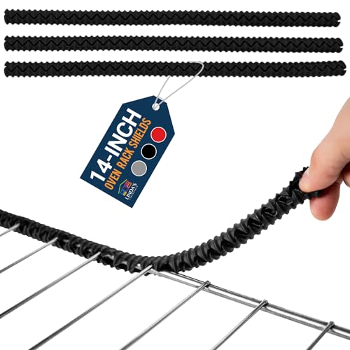 Linda’s Essentials 14-Inch Silicone Oven Rack Guards, 3-Pack – Heat-Resistant Rack Protectors for Easy Safe Handling (Black)