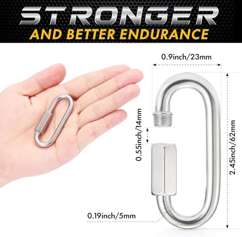 Sprookber 2.45 Inch Stainless Steel Chain Quick Links Set of 6 - Heavy Duty Connectors with Screw Carabiners