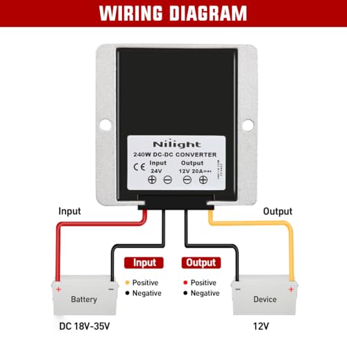 Nilight 24V to 12V DC-DC Step Down Converter 240W 20A Waterproof