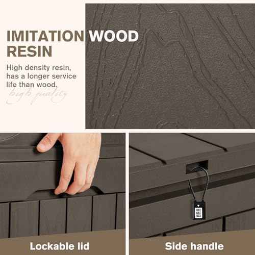 JUMMICO 31 Gallon Resin Deck Box Waterproof Indoor Outdoor Storage Boxes for Patio Furniture Cushions and Garden Tools (Brown)