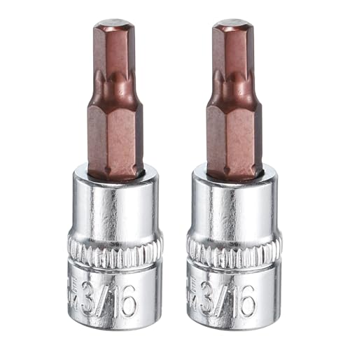 uxcell 3/16" Hex Bit Socket 1/4" Drive SAE S2 Steel Square Drive Socket Extension Impact Bit Socket Ratchet Wrench Accessories for Turns Power Drill Into Nut Driver 2 Pcs