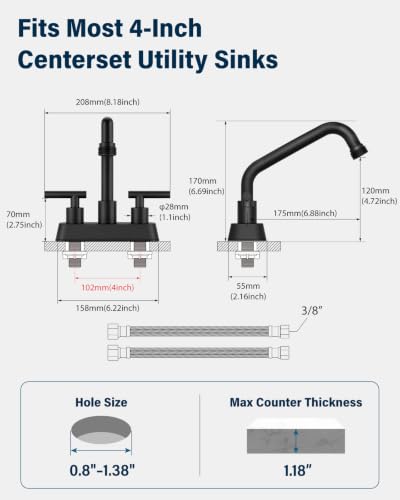 Aolemi Matte Black Laundry Sink Faucet 3/4" NPT Threaded Spout, 360° Swivel, Dual Handle