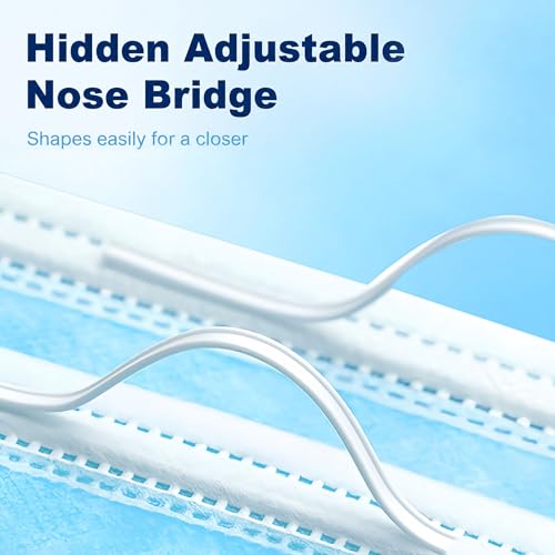 Blue Disposable Face Masks 100 Pack - 3 Ply Breathable Filter with Adjustable Nose Clip & Soft Elastic Loops