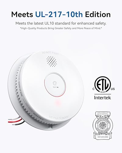 SITERWELL Hardwired Photoelectric Smoke Detector with 9V Backup Battery, Interconnected Fire Alarm for Home Safety