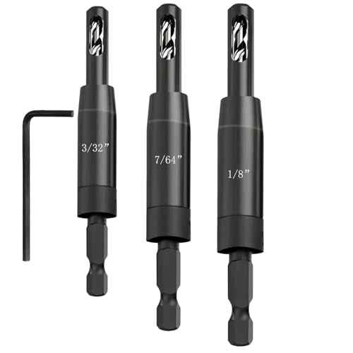 1/4" Hex Shank Self Centering Hinge Drill Bit Set 3/32",7/64",1/8" Clic-Change VIX Bit for Screw Size#6#8#10