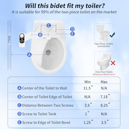 SAMODRA Non-Electric Bidet Attachment for Toilet - Self-Cleaning Dual Nozzle, Adjustable Pressure, Fits Most Toilets, Classic Black/Silver