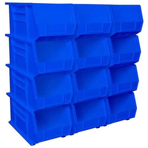 Akro-Mils AkroBins 30240 12-Pack Stackable Plastic Bins, 15 x 8 x 7 in, Blue
