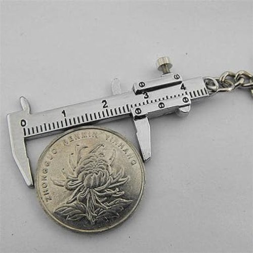 Silver Fashion Mini Vernier Caliper Keychain Zinc Alloy 3D Movable Precision Miniature Pocket Vernier Caliper Keyring, Car Keychain, Vernier Calipers