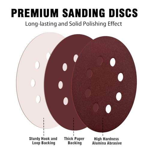 NOOKEYA 52 Pack Mixed Grit 5 Inch Sanding Discs for Orbital Sander, 60-320 Grits