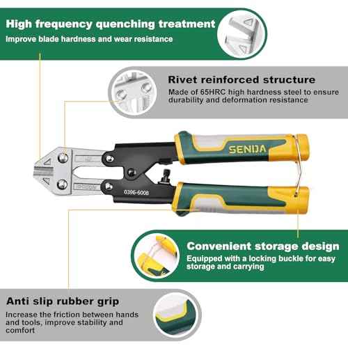 8-Inch Heavy-Duty Wire Cutters and Mini Bolt Cutters Made of Cr-V Steel,Featuring an Ergonomic Soft Non-Slip Grip and a Safety Lock,Small Bolt Cutters for Small Screws,Hooks,Fencing and Steel Wire