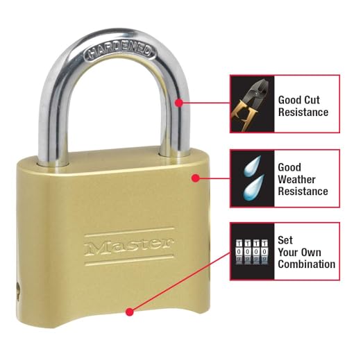 Master Lock 175D Combination Padlock 2-Inch Brass Gate Lock 4-Digit Pack