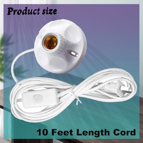 10ft E26/E27 Light Socket with On/Off Switch, Power Cord for Indoor & Outdoor Use