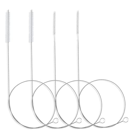 FOLUNUE 40-Inch Stainless Steel Pipe & straw Cleaner Set (1 white), 4‑Piece Long Brush Kit for Kegerator & Hose Cleaning