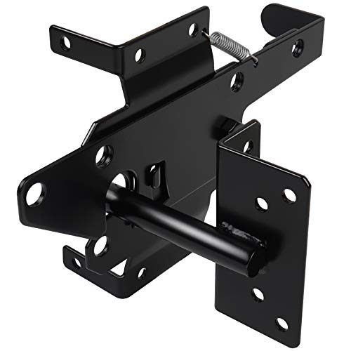 Heavy Duty Black Steel Fence Gate Latch for Wooden & Vinyl Gates - Self Locking Hardware