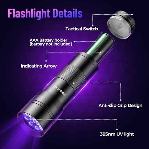 Black Light UV Flashlight 2 Pack, 12 LED 395nm UV Flashlight, Portable Mini UV Light Waterproof, Blacklight for Pet Urine Detection, Dry Stains, Bed Bug, Fluorescent Agent (Batteries not included)