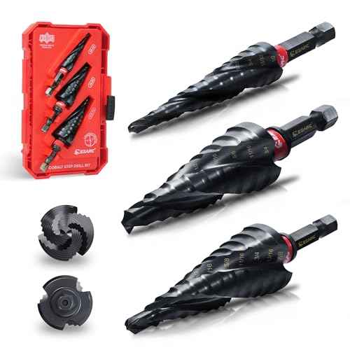 EZARC Step Drill Bit for Metal, M35 Cobalt Unibit Step Drill Bit Set 1/8"-7/8"(3pcs) Wear-Resistant AlTiN Coated, 1/4" Hex Shank for Metal, Stainless Steel, Aluminum, Plastic