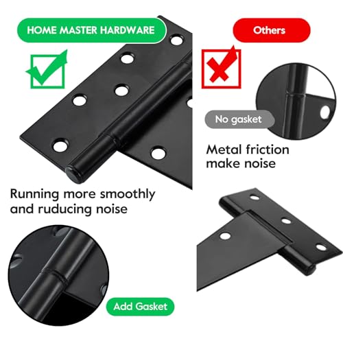 HOME MASTER HARDWARE 10-Inch Black Heavy Duty Gate Hinges 6 Pack, T-Style Outdoor Door Hardware