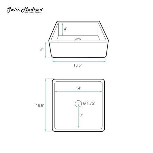 Swiss Madison Lisse 15.5" Concrete Square Vessel Sink in Matte Royal Green