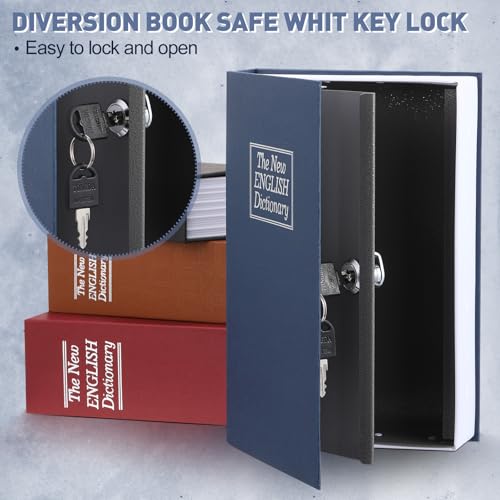 Weysat 4 Packs Diversion Book Safe with Key Lock Secret Metal Safe Box Portable Hidden Lock Box Fake Book Concealment Furniture Multiple Size for Money Jewelry