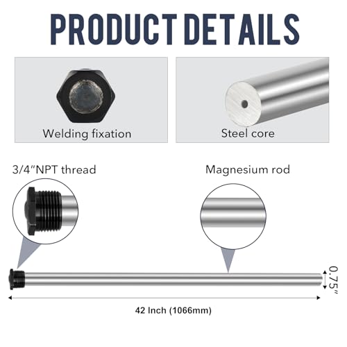 VATTCEEL 42 Inch Water Heater Anode Rod for Rheem & A.O. Smith - Magnesium, 3/4NPT Thread
