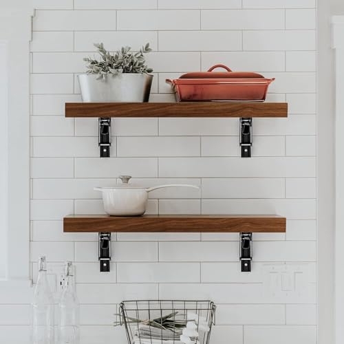 Ravinte 10 Inch Matte Black Folding Shelf Brackets, 2 Pack – Space Saving Wall Mount Supports