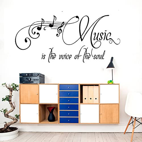 Music Wall Decal Sticker, Peel Stick Musical Instrument Note Nursery Classroom Decor, Home Studio Piano Guitar Violin Saxophone Decoration Kid Bedroom Playroom Art - Music is The Voice of Soul