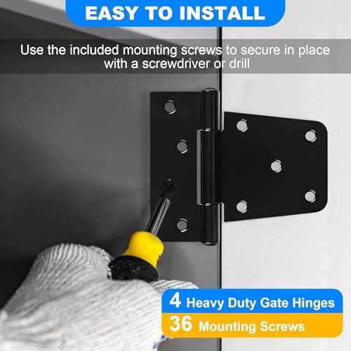 Inchoco Heavy Duty 3.5-Inch Black Gate Hinges 4 Pack - Rust-Resistant Industrial T Hinges for Barn, Shed, Wooden Gates & Fences
