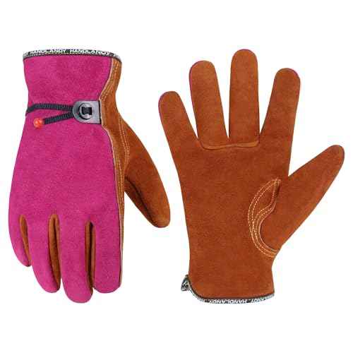 HANDLANDY Leather Work Gloves for Men and Women, Utility Tough Cowhide Glove
