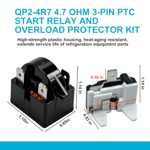 Q P2-4R7 4.7 Ohm 3-Pin Start Relay Overload Kit for LG Mini Fridge & Beer/Wine Coolers