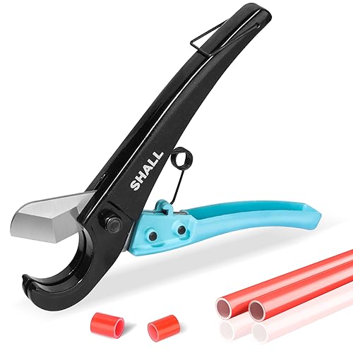 SHALL PEX Pipe Cutter, Cuts up to 1-3/8¡¯¡¯, Fast Tubing Cutter for PEX, Plastic Hoses, PVC, CPVC, PP-R, PE (Thin), etc., Aluminum Alloy Pipe Cutting Tool with Stainless Steel Blade for Clean Cut