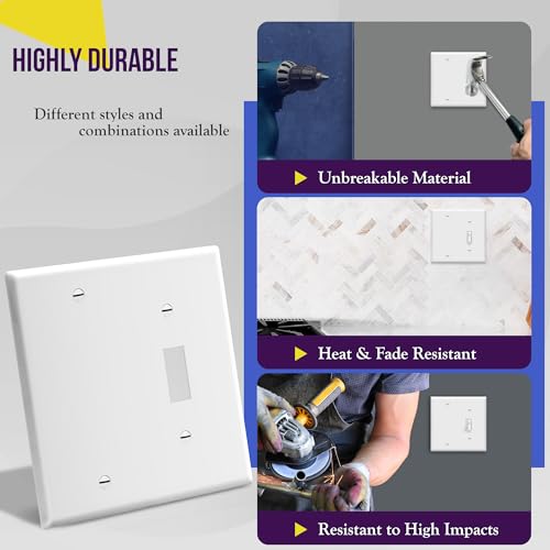 ENERLITES 2-Gang Toggle and Blank Wall Plate - White, 1 Pack