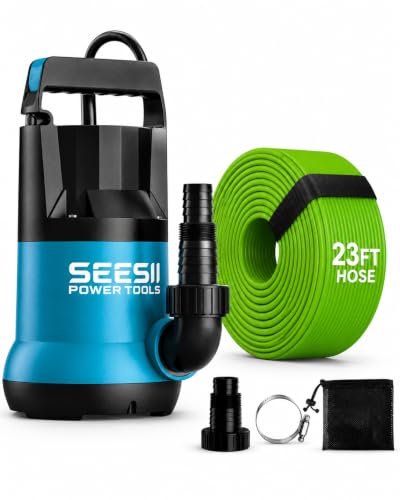 Seesii 1HP Submersible Water Pump - Royal Blue, 4755 GPH, 36ft Lift, Hose Kit Included