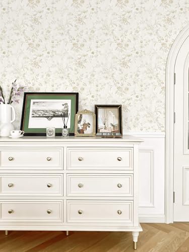 Peel and Stick Floral Wallpaper Beige French Garden Pattern 17.3x78.7in - Ismoon