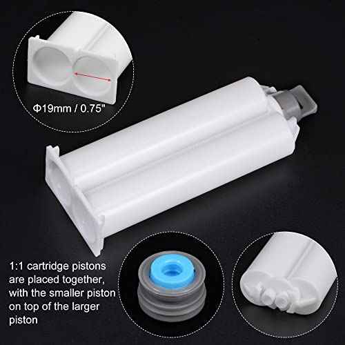 uxcell 2Pcs Epoxy Gun Adhesive Cartridge, 122mm Plastic Resin Mixer Dual Glue Cartridge with Gray Piston for 50ml/1.7oz 1:1 AB Glue Adhesive Gun
