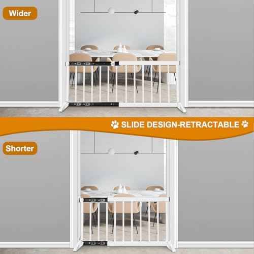 White Metal Dog Gate for Small Dogs - 13.3" Short Freestanding Puppy Gate with Retractable Sliding Rail, No Installation, Indoor/Outdoor Use, Foldable & Portable Pet Barrier