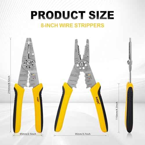KATA Wire Stripper Tool for Electricians - Professional 8 Inch Wire Stripping Crimping Cutting Plier for 10-22 AWG Electrical Wires - Multipurpose Hand Tool with Non-slip Grip for Cable Strippers