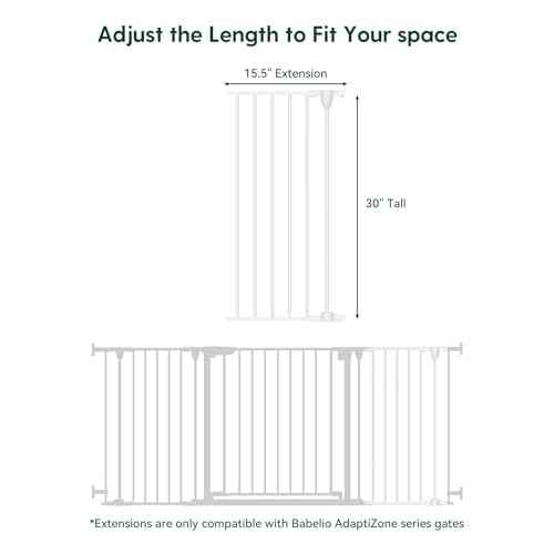 Babelio 15.5" Baby Gate Extension for Foldable Extra Wide Gates, 30" Tall Metal Dog Fence Extension, White