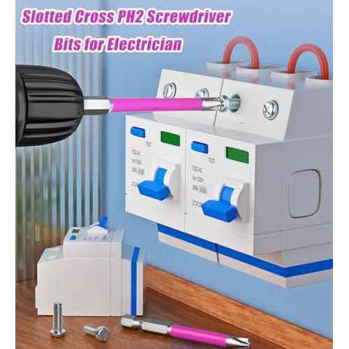 10pcs Magnetic PH2 Special Slotted Phillips Screwdriver Bit Set for Electricians, Long #2 Phillips Cross Slot Flat Screw Head Driver Drill Bits with 1/4 Inch Hex Shank Used on Air Switch