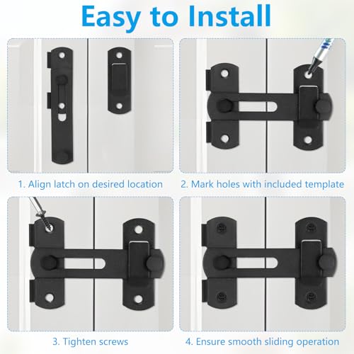 GuoluvSoo Black 4-Inch Sliding Barn Door Lock - 2 Pack, Heavy Duty Stainless Steel