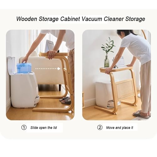 Modern 27 Inch Robot Vacuum Storage Side Table with Rattan Front - Multi-Functional Cabinet, Easy Assembly