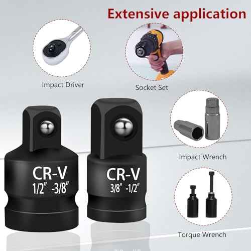 Giantree 2 Pcs Impact Socket Reducer and Adapter Set, 1/2"to 3/8" & 3/8"to 1/2" Impact Adapter Set, Steel Impact Adapter Set, Breaker Bar Wrench Conversion Kit Mechanic tools