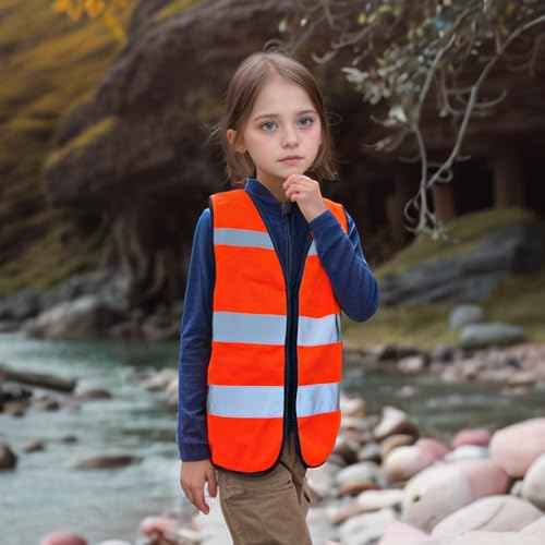 High Visibility Kids Safety Vest,Toddler Safety Vest,Reflective Vest Kids,Toddler Construction Vest For Cycling &Running,Orange XS/Zipper
