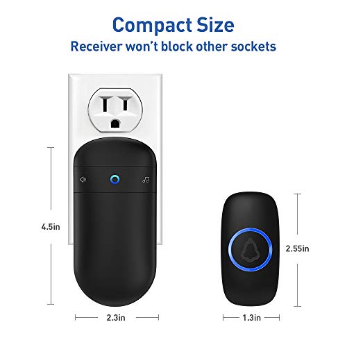 SECRUI Wireless Doorbell Kit with 2 Receivers & Waterproof Push Button, 1000ft Range, 52 Chimes, 110dB, Black (2 Receivers, 1 Button)