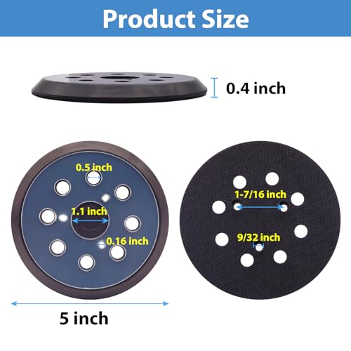 5" Replacement Sander Pad for Makita, 5 Inch 8 Hole Hook and Loop Sander Pads for Makita BO5010, BO5030K, BO5031K Compatible with DeWalt D26451,D26453, Porter Cable 382(1 Pack)
