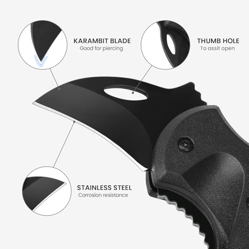 FUNBRO 1 Pack Black Small Pocket Knife for Men, EDC & Camping Gear