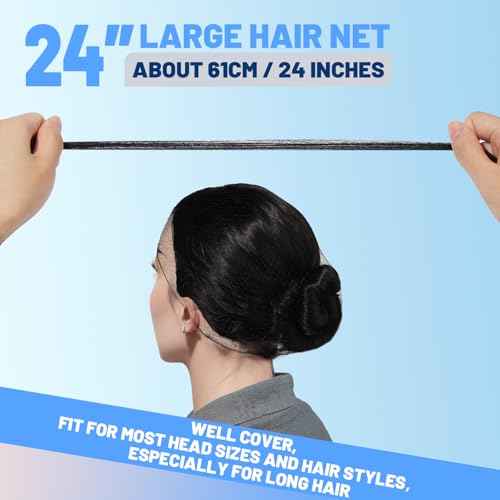 LEOBRO Black Hair Nets, 60 pcs Hair Nets for Food Service Workers, Invisible Nylon Hair Nets for Women and Men, Hairnets for Buns, 24 inches