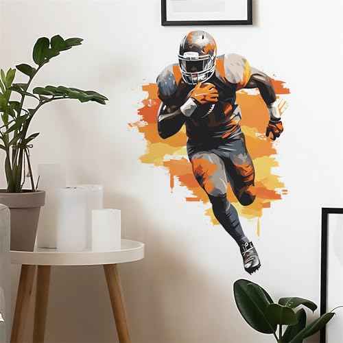 Football Player Sport Wall Stickers, sacinora Watercolor Sport Wall Decals Removable Vinyl Peel and Stick for Kids Teens Boys Bedroom Nursery Playroom Home Decorations