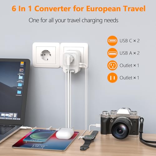 Mapambo European Voltage Converter 220V to 110V with 6-in-1 USB & Travel Adapter